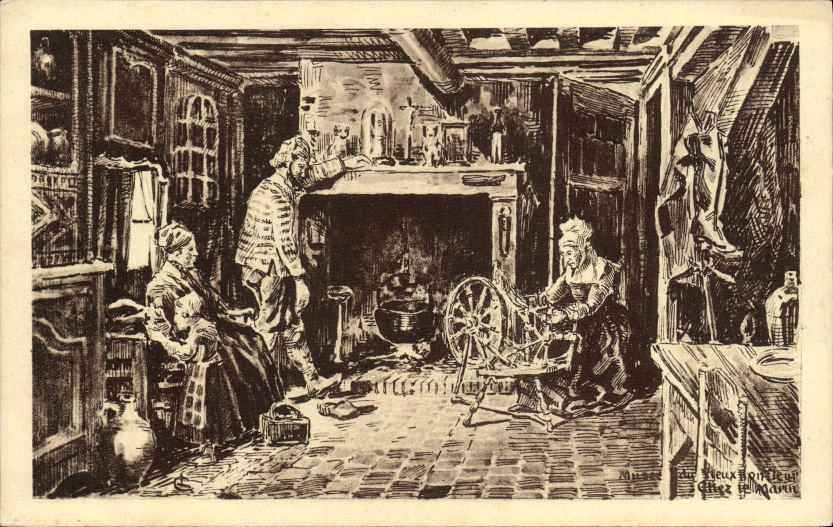 Intérieur de maison — scène de vie — Musée du Vieux Honfleur, chez le Marin