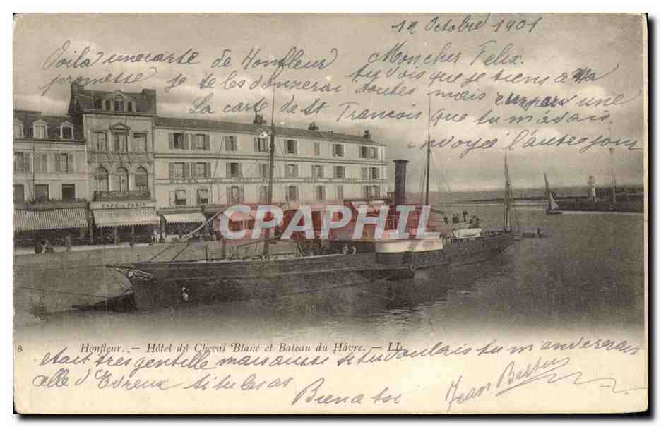 Honfleur — Hôtel du Cheval Blanc et Bateau du Havre — LL