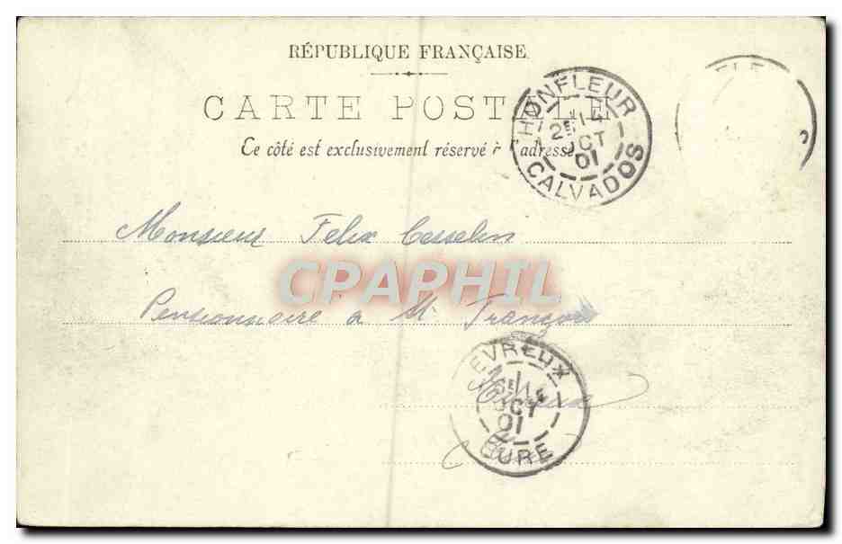 Honfleur — Hôtel du Cheval Blanc et Bateau du Havre — LL — Verso