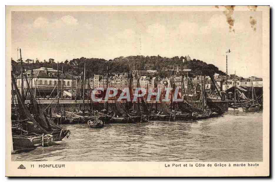 Honfleur — Le Port et la Côte de Grâce à marée haute — CPAPHIL