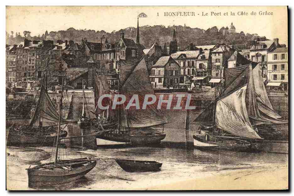 CPA Honfleur Le Fort et le Cote de Grace a maree haute Bateaux 