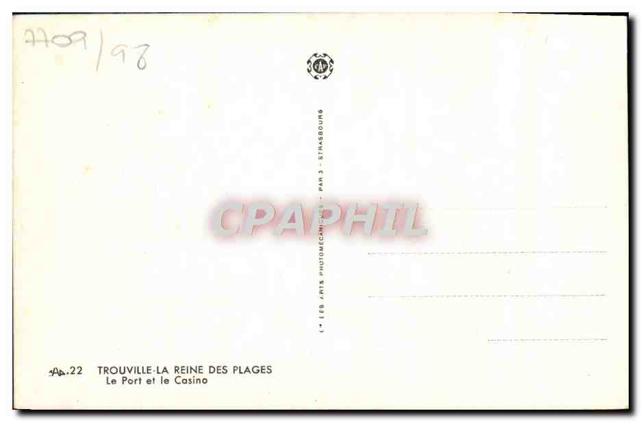 CPA Trouville La Reine des Plages Le Port et le Casino Bateau — Verso