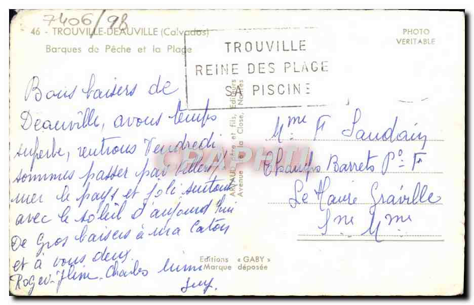 CPM Trouville Deauville barques de peche et la plage — Verso