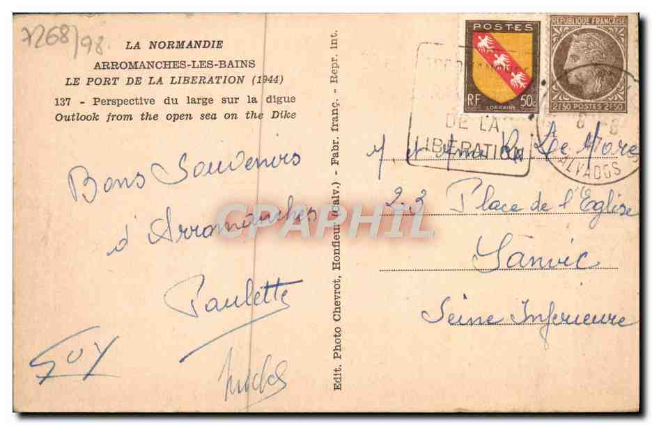 Arromanches-les-Bains — Le port de la Libération (1944) — Edit. Photo Chevrot, Hondeval (Calv.) — Verso