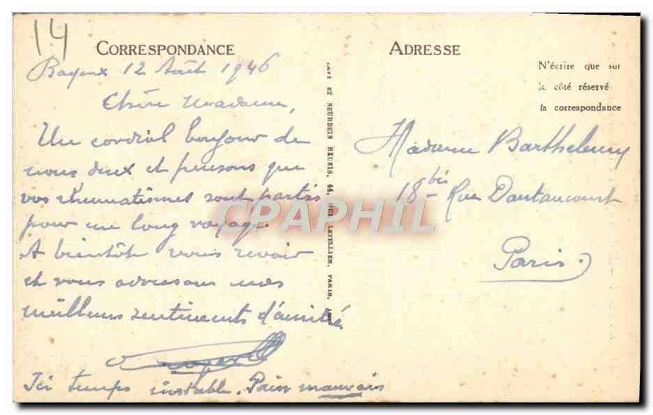 CPA Bayeux Maison dite du Gouverneur — Verso