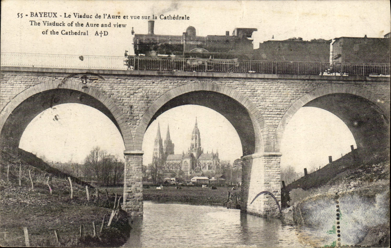 Bayeux - Le Viaduc de l'Aure et vue sur la Cathédrale — A. Dubos, n°55