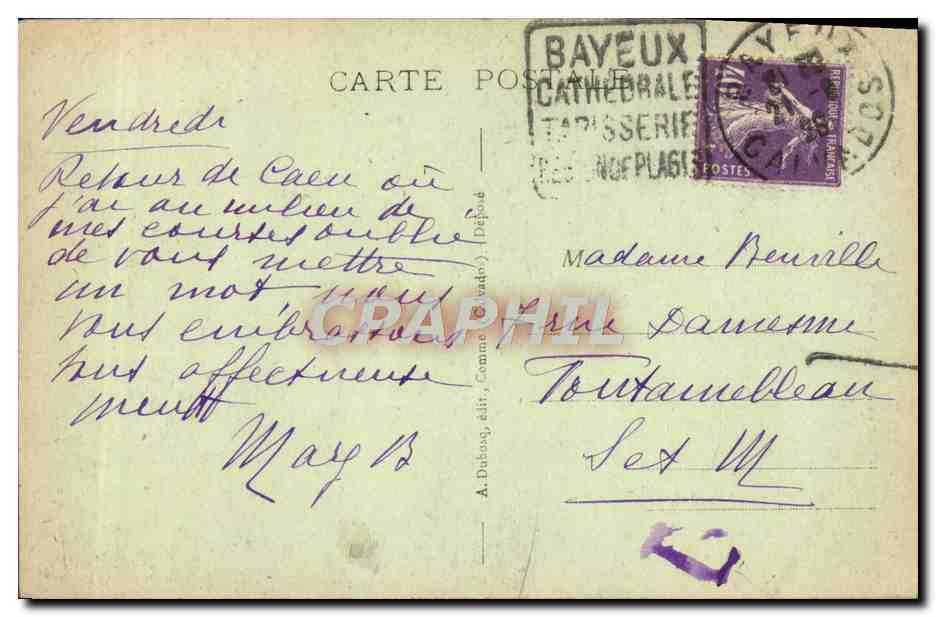 Bayeux — Ancienne Maison, Rue Bienvenue — A. Dubosq, édit. — Verso
