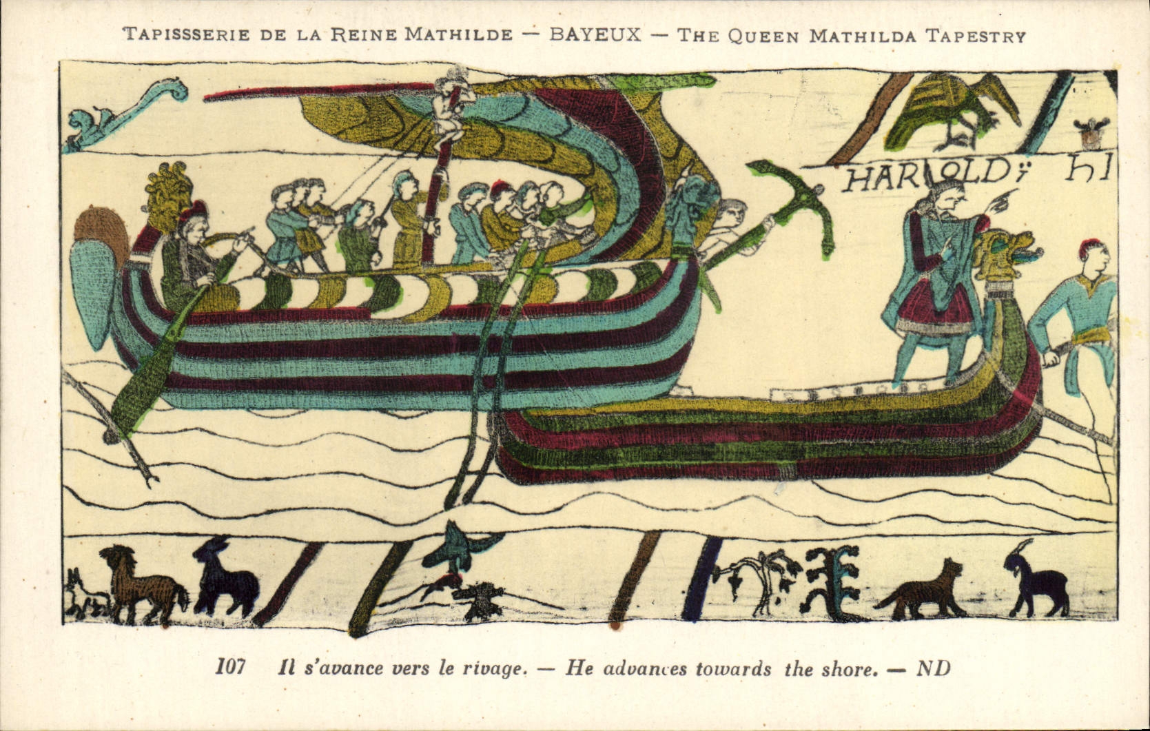 Tapisserie de la Reine Mathilde — Bayeux — The Queen Mathilda Tapestry — scène de navire avançant vers la côte