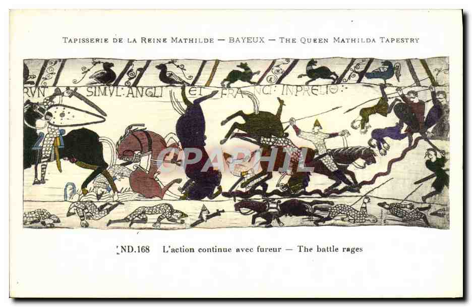 CPA Tapisserie de la reine mathilde Bayeux L'action continue avec fureur