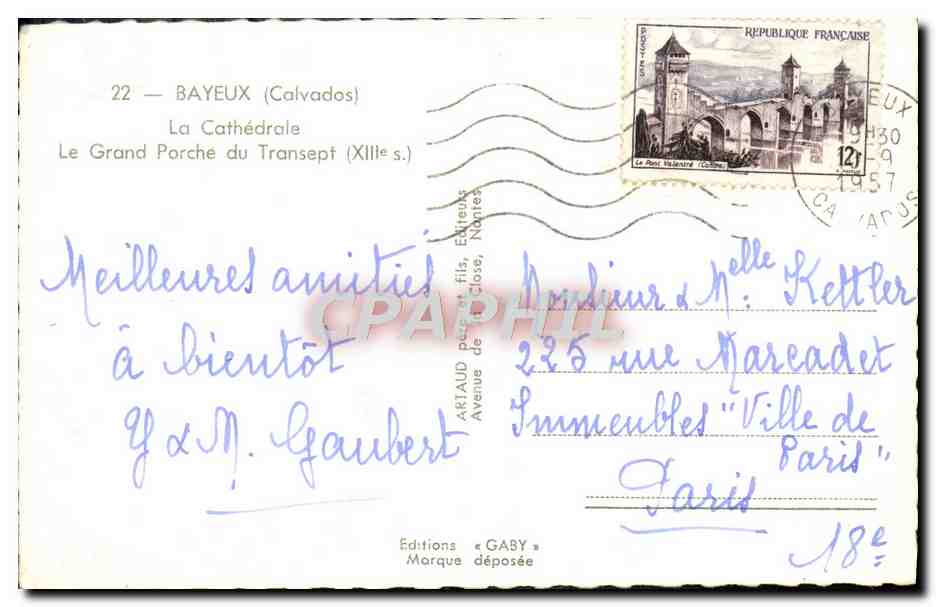 CPM Bayeux La Cathedrale Le Grand Porche du Transept — Verso