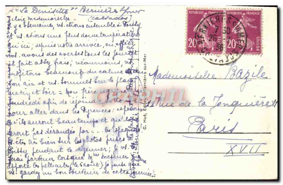 Bernières-sur-Mer — La Digue et les Cabines — Éditeur C. Hué, n° 507 — Verso