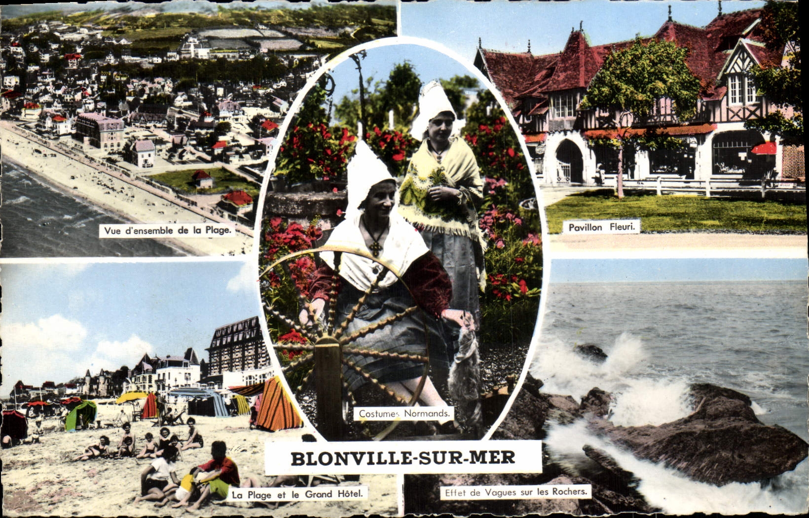 Blonville-sur-Mer — Overview of the beach, Norman costumes, flowered pavilion, grand hotel — Editions Gaby
