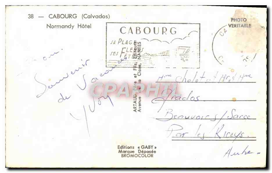 Cabourg — Normandy Hôtel — Éditions Gaby — Verso