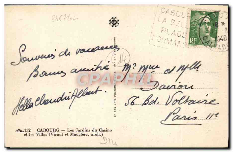 Cabourg — Les Jardins du Casino et les Villas — C° des Arts Photographiques — Reverso
