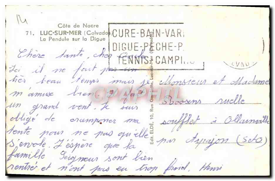 CPM Luc sur Mer La Pedule sur la Digue — Verso