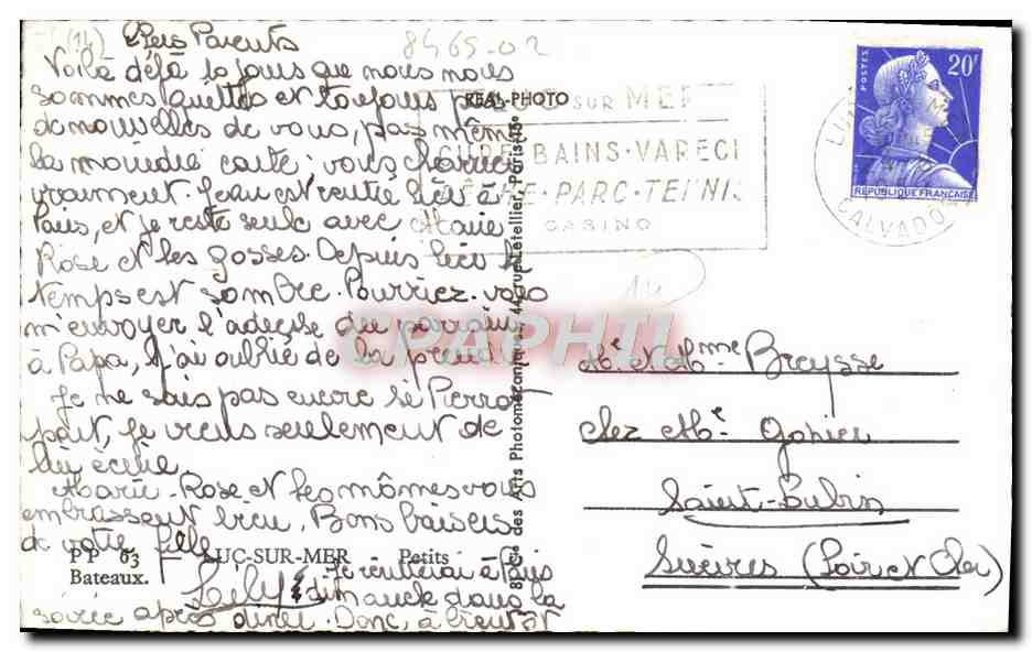 Bateaux — Port de Bains-Verte — éditeur C.O.P. n°8465-02 — Verso