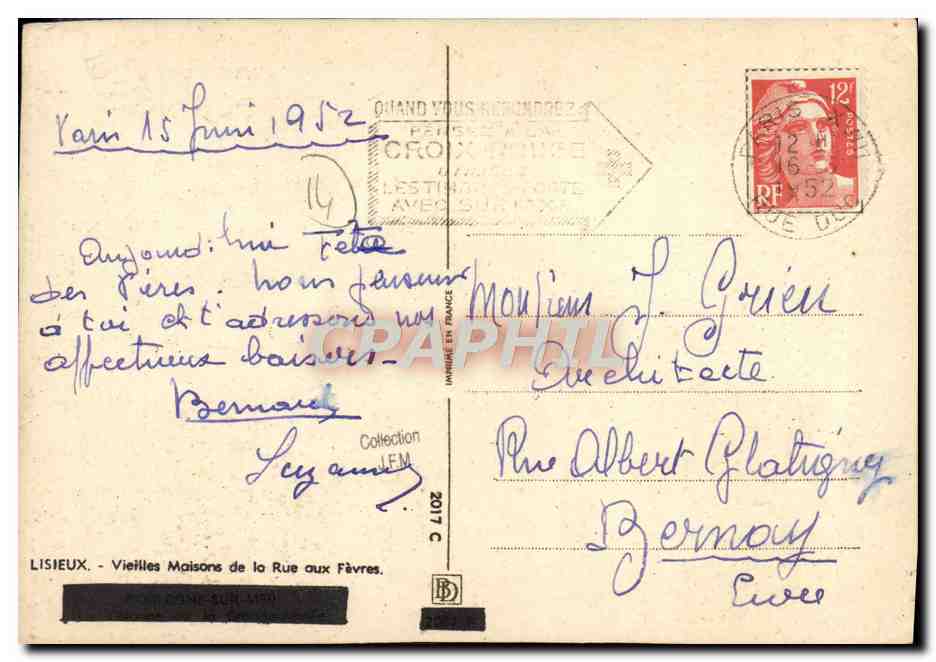 Lisieux — Vieilles Maisons de la Rue aux Fèvres — éditeur Bernard, n° de série non visible — Rückseite
