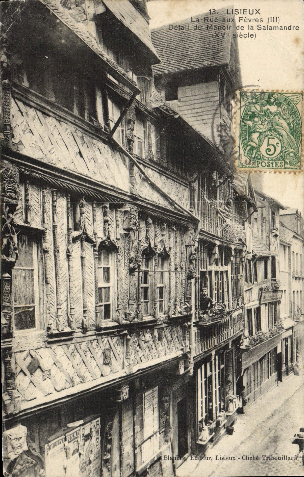 Lisieux — Détail du Manoir de la Salamandre (XVe siècle) — Éditeur Blancho, Lisieux, Cliché Tribouillard