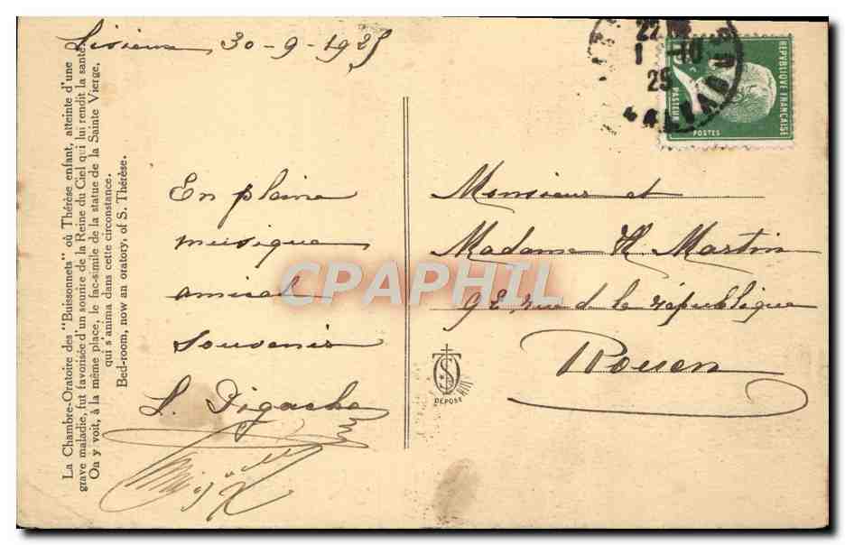 CPA Lisieux La chambre oratoire des Buissonnets — Verso