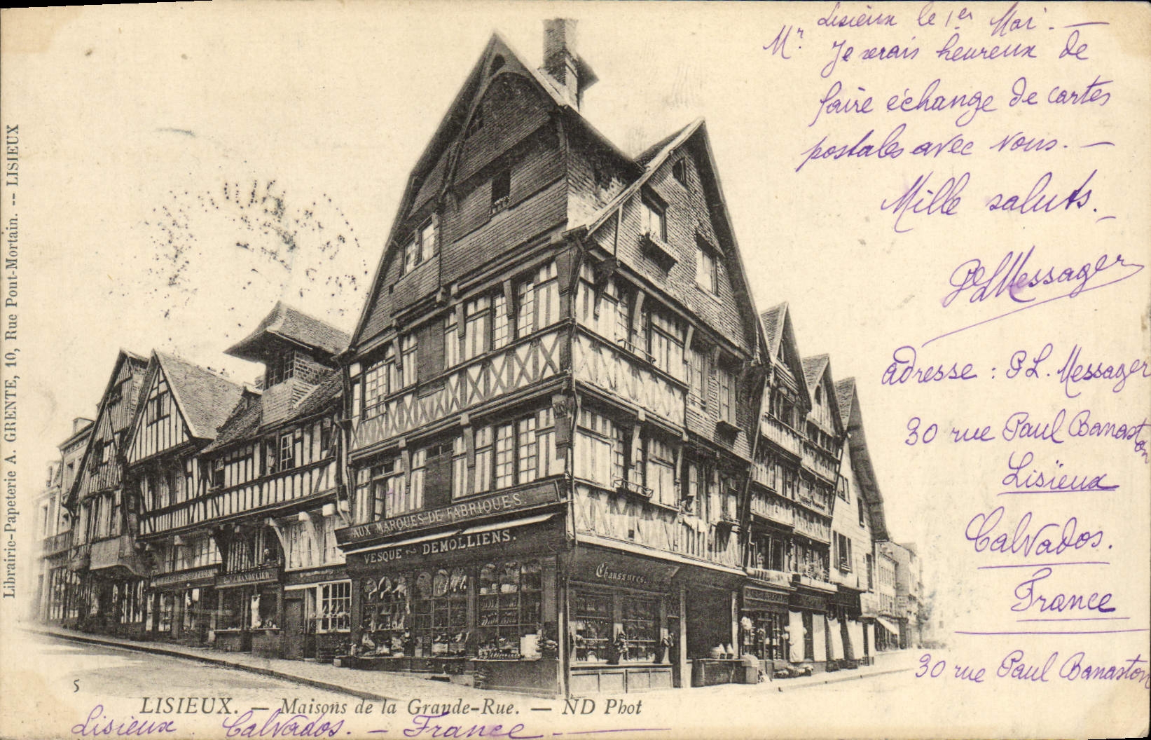 Lisieux — Maisons de la Grande-Rue — Librairie-Papeterie A. Ghente, 10, Rue Pont-Montain