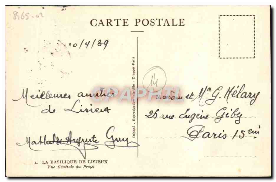 Basilique de Lisieux — Vue Générale du Projet — Drager - Drager — Verso