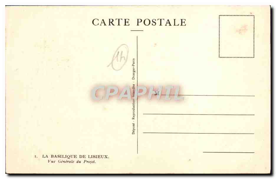 CPA La Basilique de Lisieux vue generale du projet — Rückseite