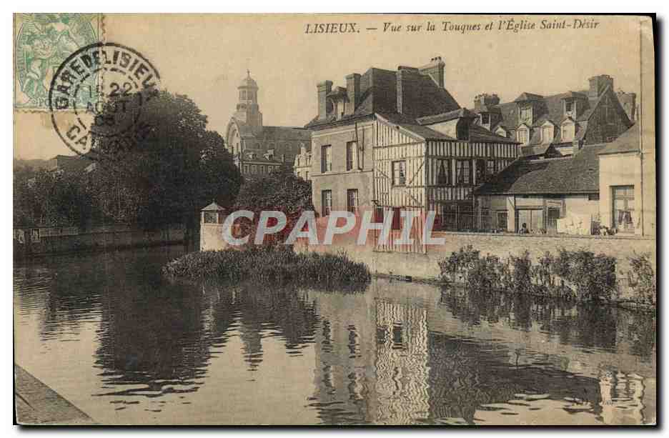 Lisieux — Blick auf den Fluss Touques und die Kirche Saint-Désir