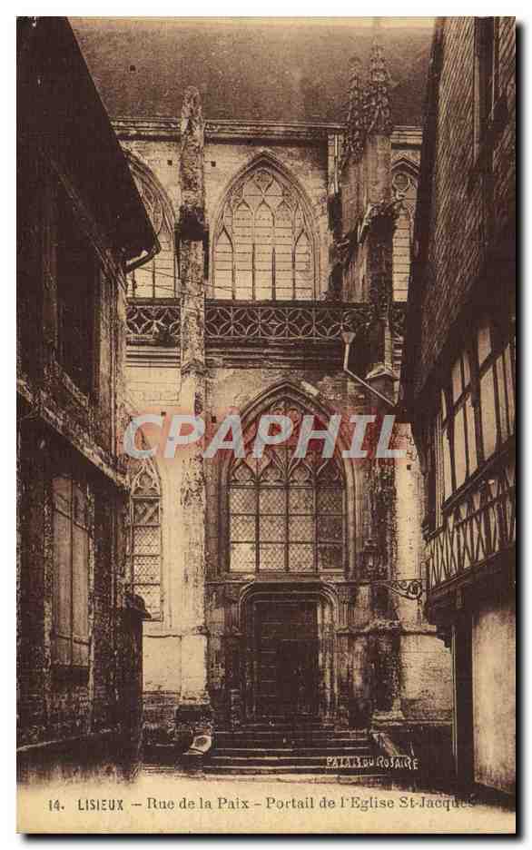 CPA Lisieux Rue de la paix portail de l'eglise st jacques