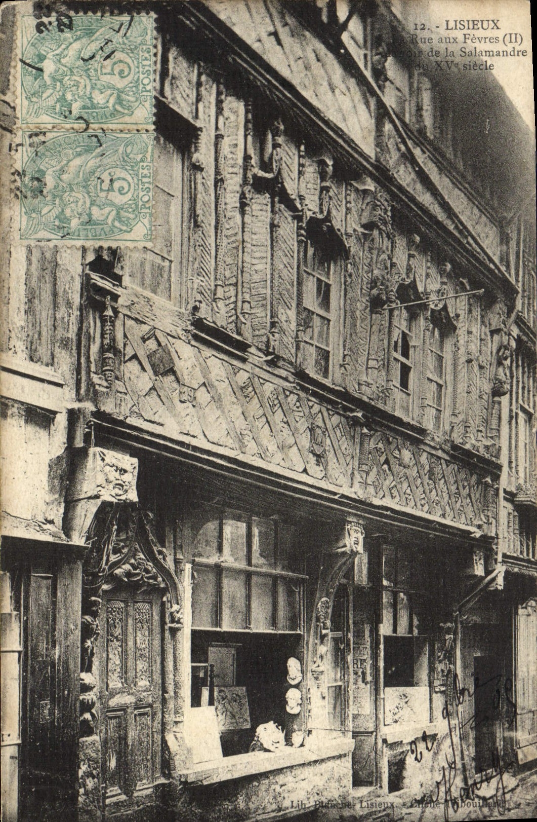 Lisieux — Rue aux Fèvres (II) — Hôtel de la Salamandre au XVes siècle — Lith. Blanche Lisieux