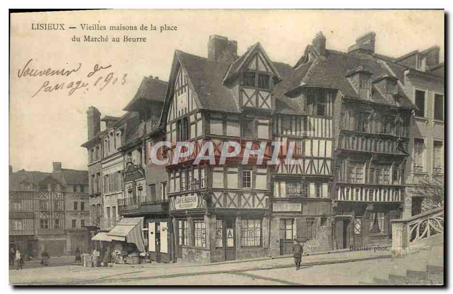 CPA Lisieux vieilles maisons de la place du marche au beurre