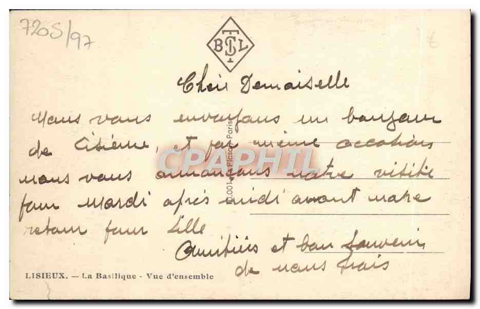 La Basilique de Lisieux — Vue d'ensemble — BTL Paris — Verso