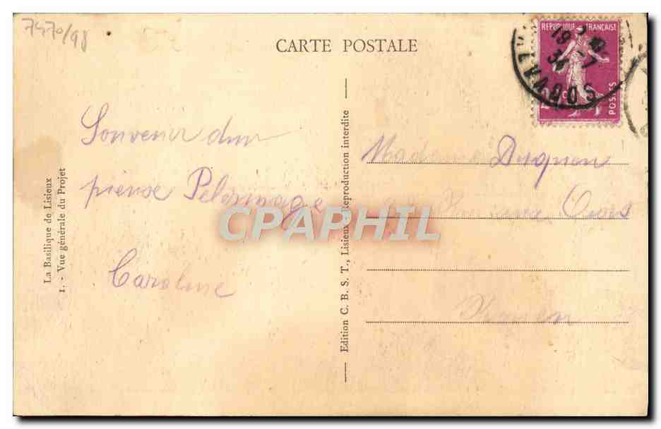 La Basilique de Lisièux — Vue générale du Projet — Édition C. B. S. T. — Rückseite