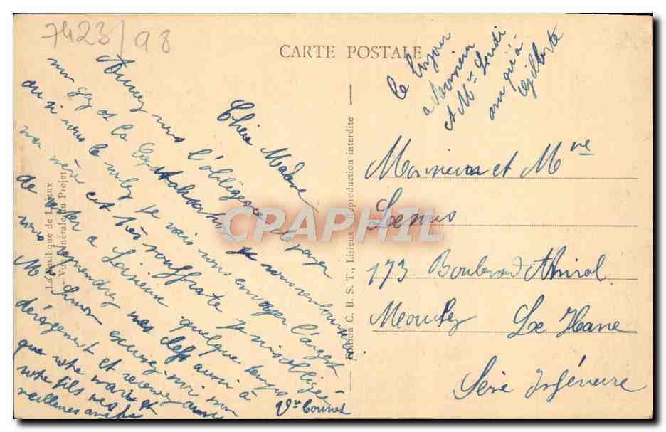 Basilique du Sacré-Cœur — Paris — Éditeur C.B.S.T. n° 2423198 — Rückseite