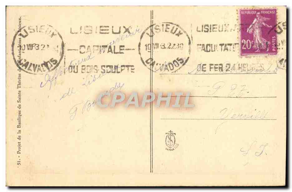 Basilique de Sainte-Thérèse de Lisieux — Projet — Éditeur : '51 - Projet de la Basilique de Sainte-Thérèse de Lisieux' — Verso