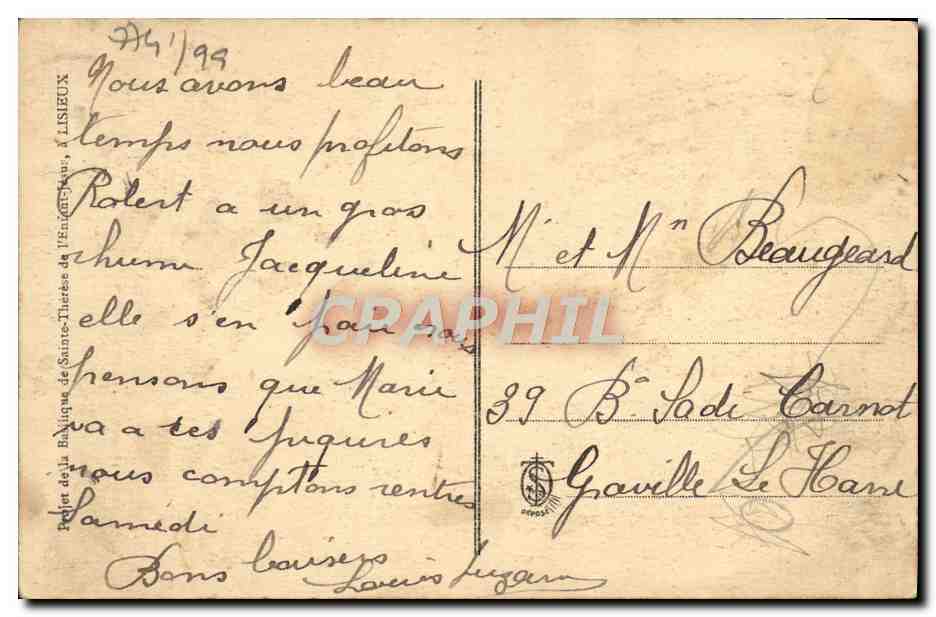 Basilika Notre-Dame de l'Enfant-Jésus in Lisieux — Verleger unbekannt, Seriennummer nicht sichtbar — Rückseite