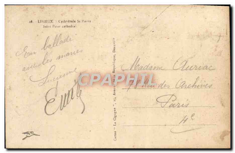 Lisieux — Cathédrale Saint-Pierre — Cartes 'La Cigogne', n°28 — Reverso