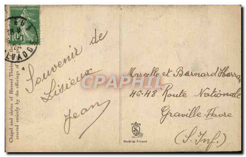 CPA Chapelle et chasse de la therese de l'enfant jesus Lisieux — Verso