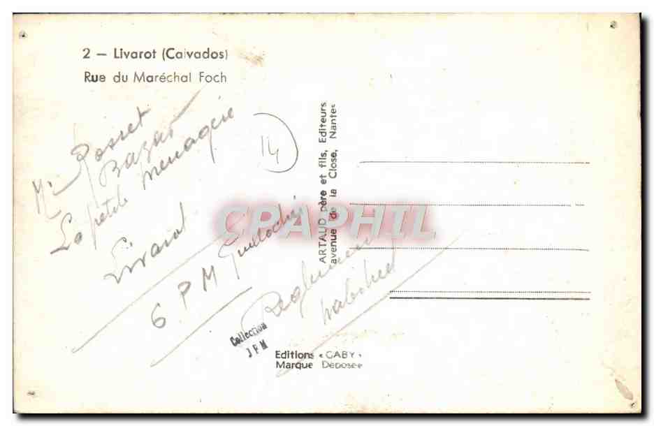 CPA Livarot rue du marechal foch — Verso