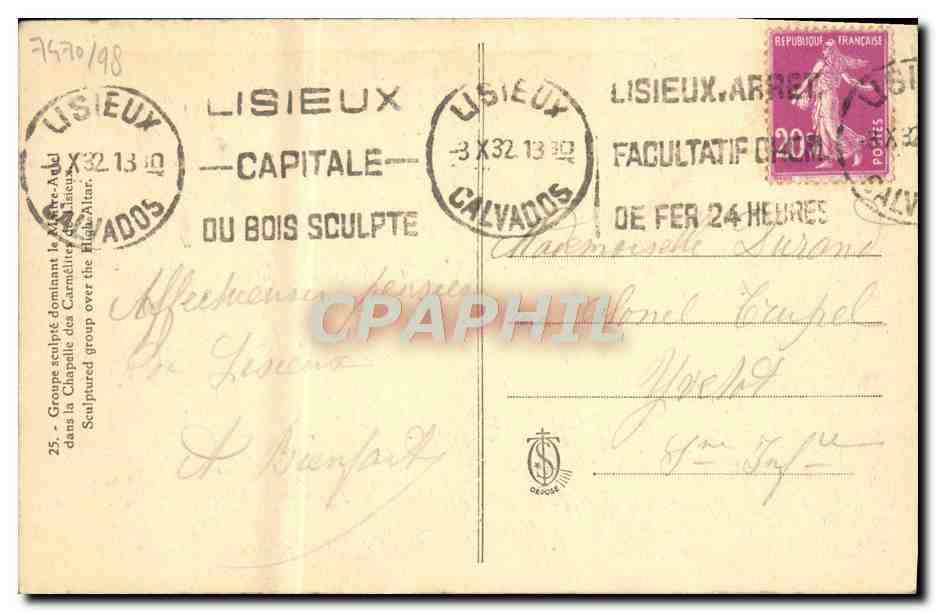 CPA Lisieux Chapelle des Carmelites — Rückseite