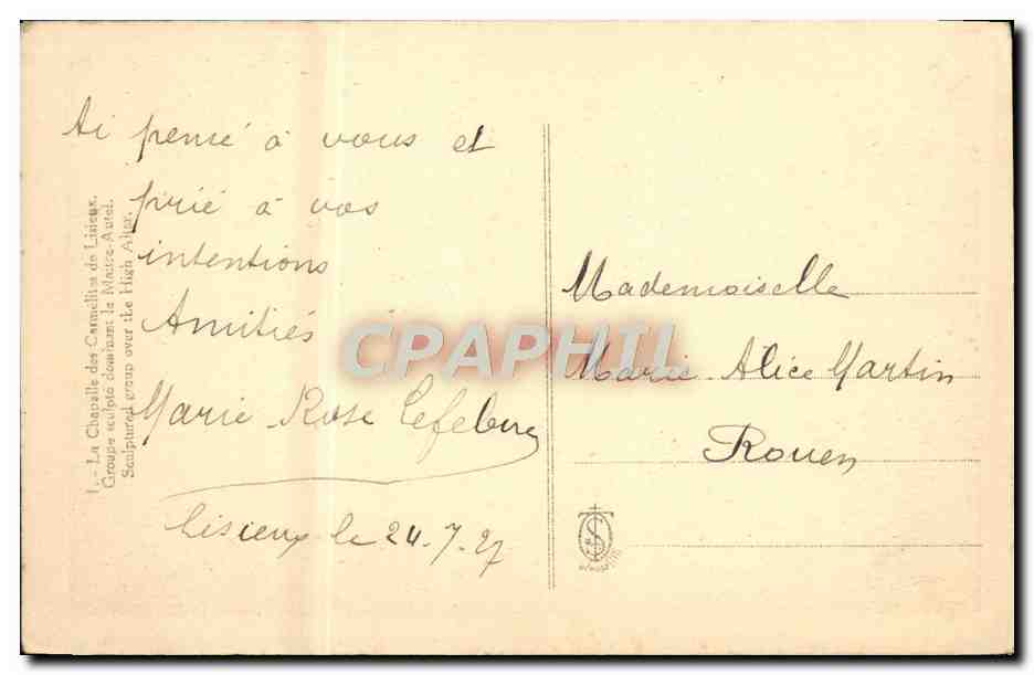 CPA Lisieux Chapelle des Carmelites — Rückseite