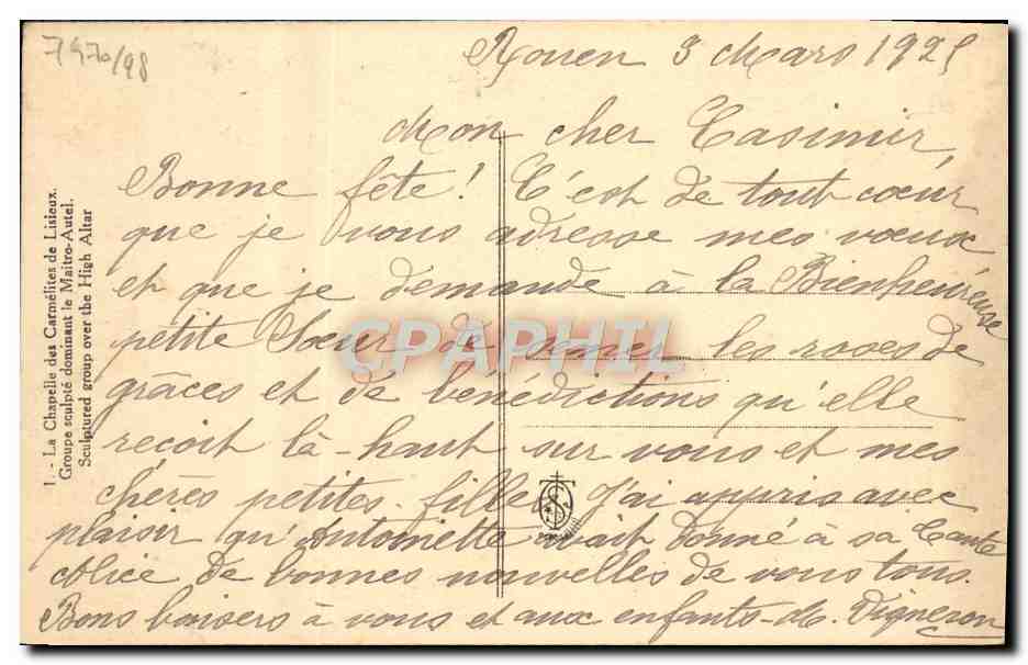 CPA Lisieux Chapelle des Carmelites — Verso