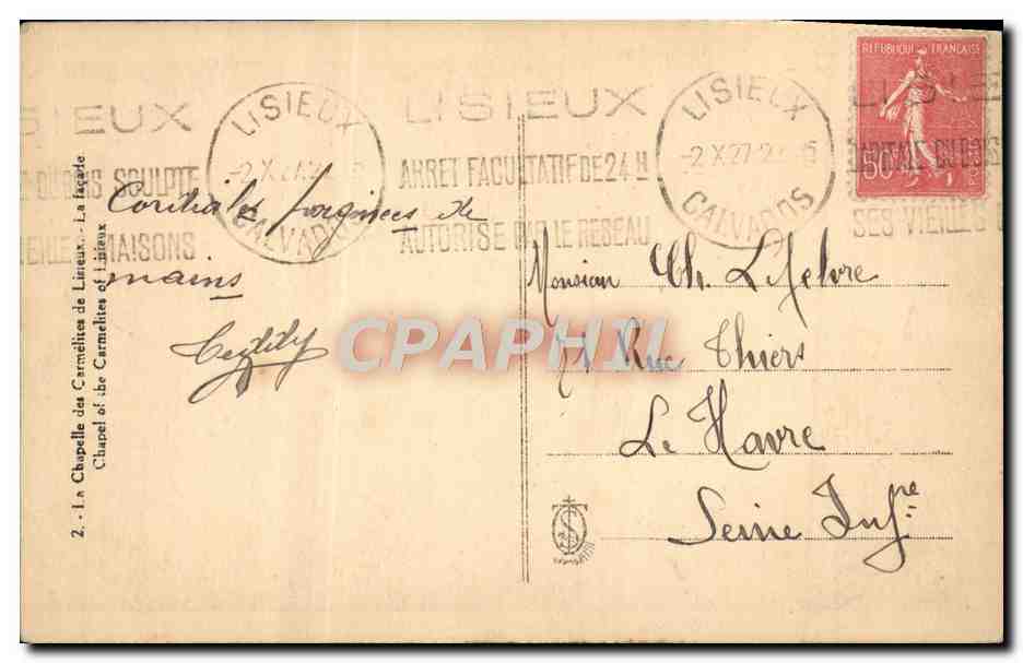CPA Lisieux Chapelle des Carmelites — Verso