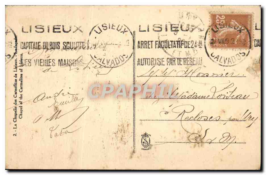 CPA Lisieux Chapelle des Carmelites — Rückseite