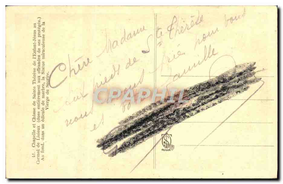 Chapelle et Châsse de Sainte Thérèse de l'Enfant-Jésus — Carnal de Lisières — Vierge du Sourire — Rückseite