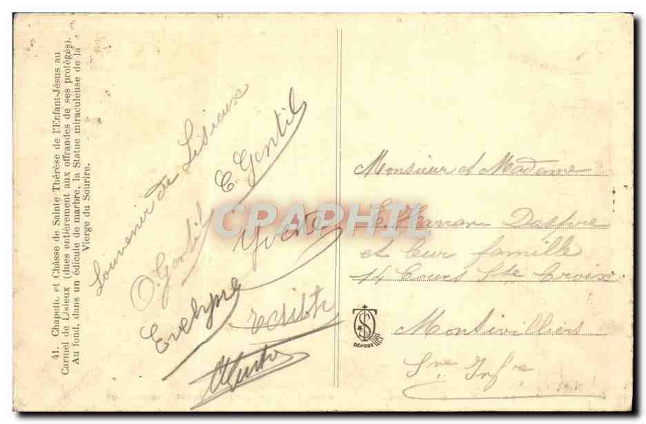 CPA Chapelle et chasse de sainte Lisieux — Verso