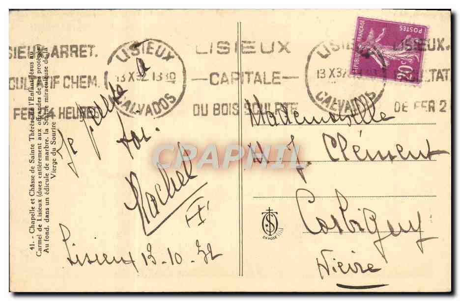 Chapelle et Châsse de Sainte Thérèse — Lisieux — éditeur CPAPHIL — Rückseite