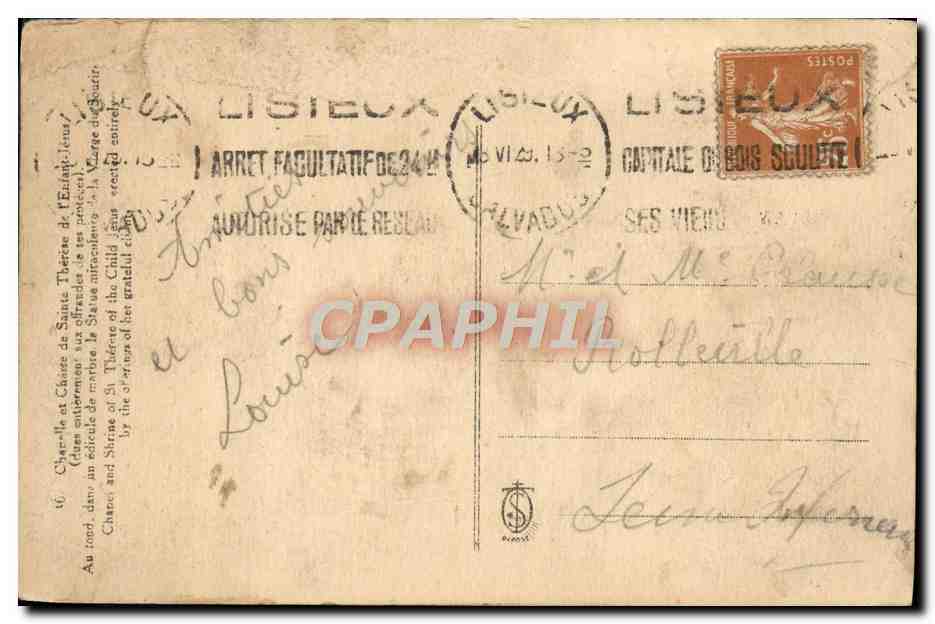 CPA Chapelle et chasse de sainte Lisieux — Reverso