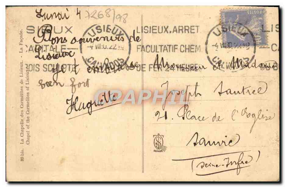 CPA La chapelle des carmelites de Lisieux — Verso