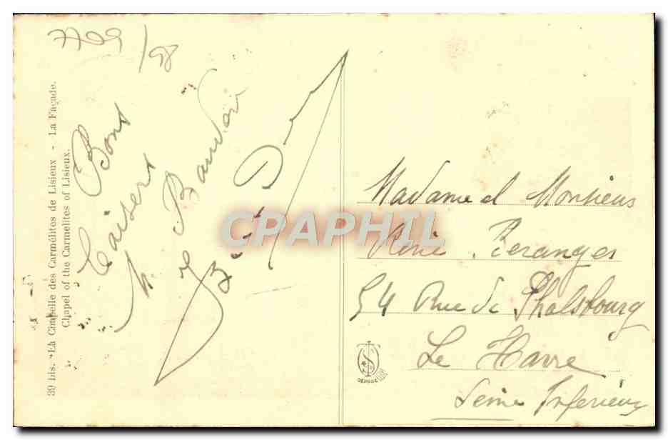 CPA La chapelle des carmelites de Lisieux — Verso