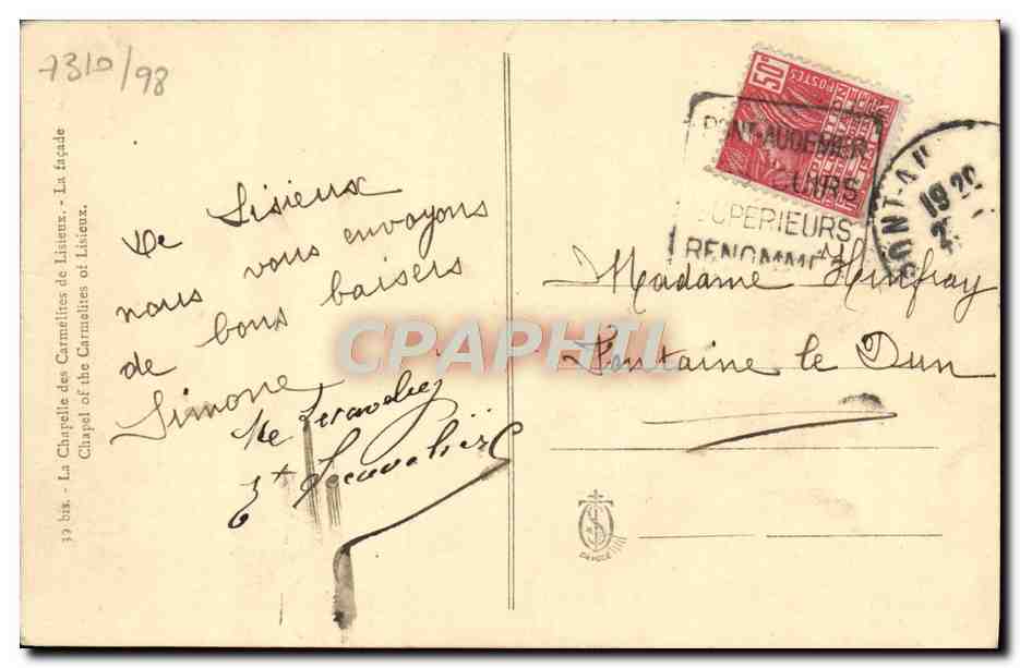 CPA La chapelle des carmelites de Lisieux — Rückseite